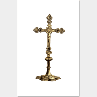 Metal table crucifix with Jesus Christ on the cross Posters and Art